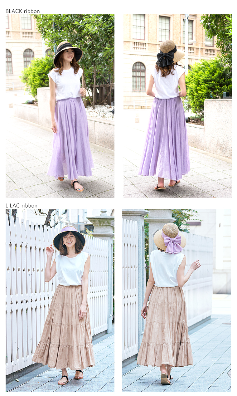 完全遮光 麦わら帽子 ブラックリボン