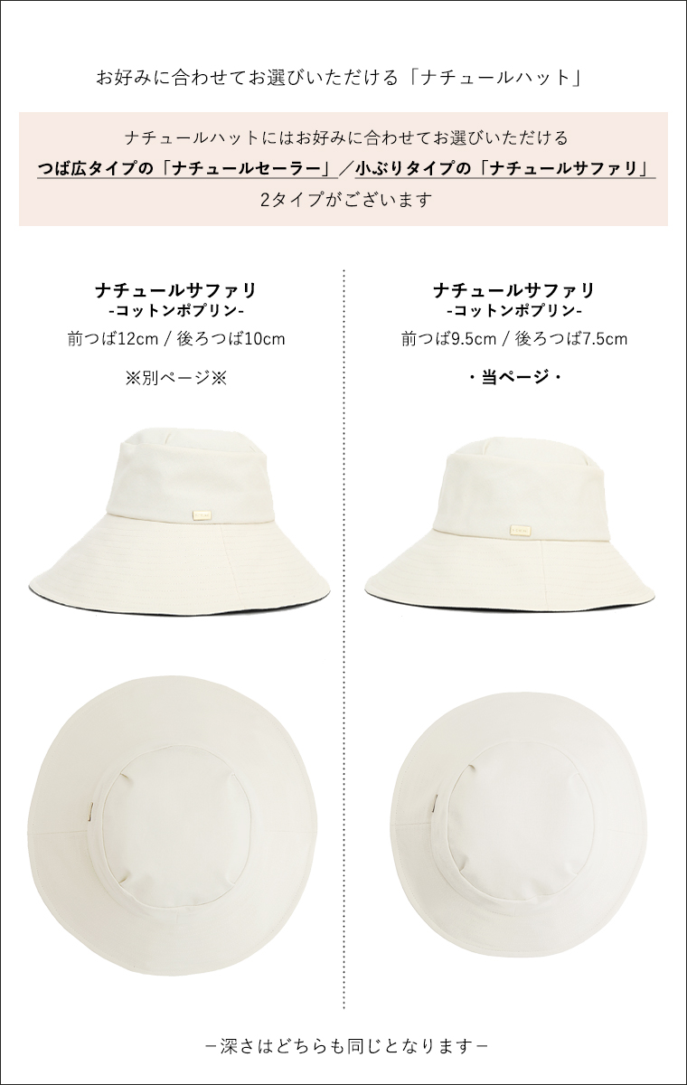 ナチュールハット つば長さの比較